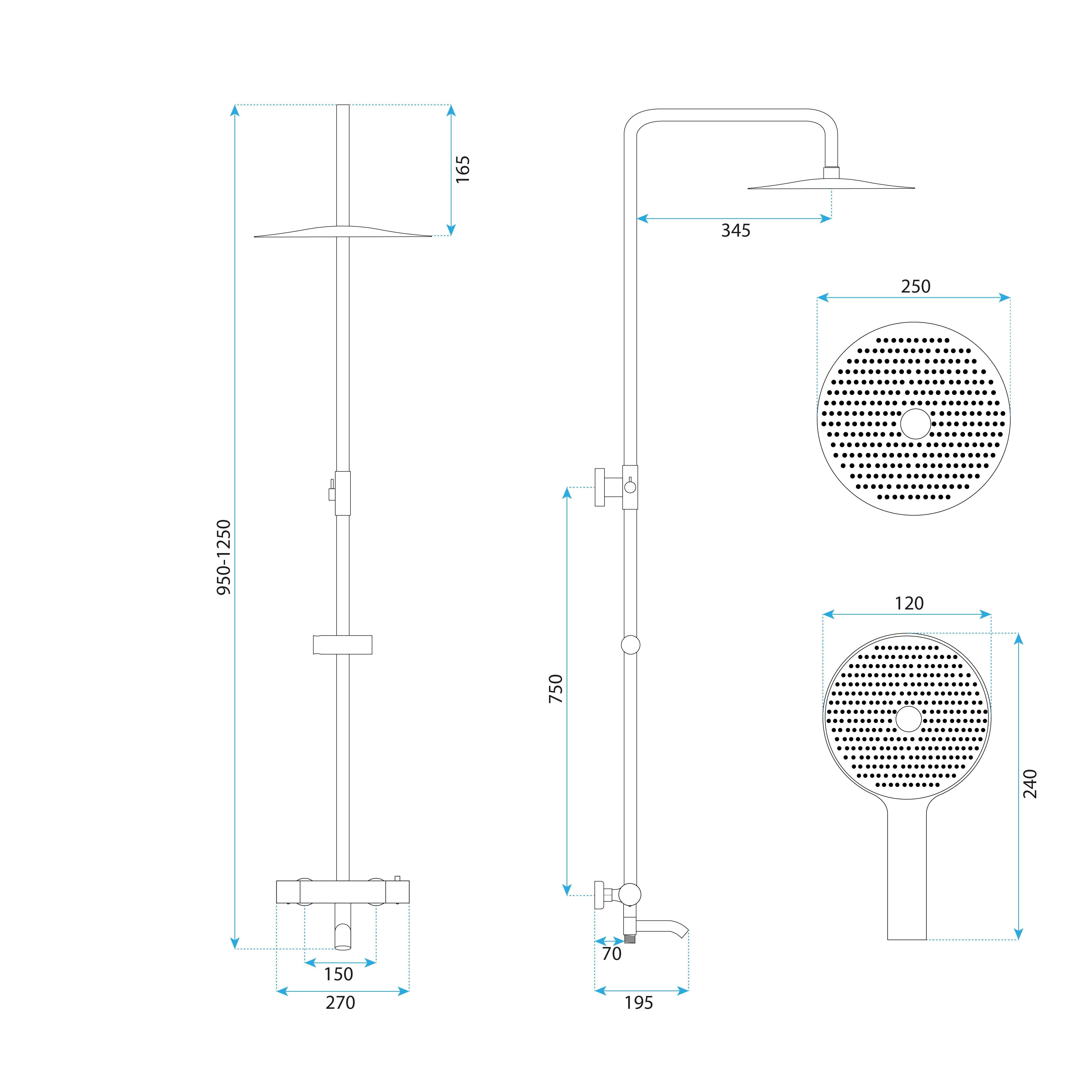 Set Doccia Da Incasso Con Termostatato Lungo Diamond Chrome