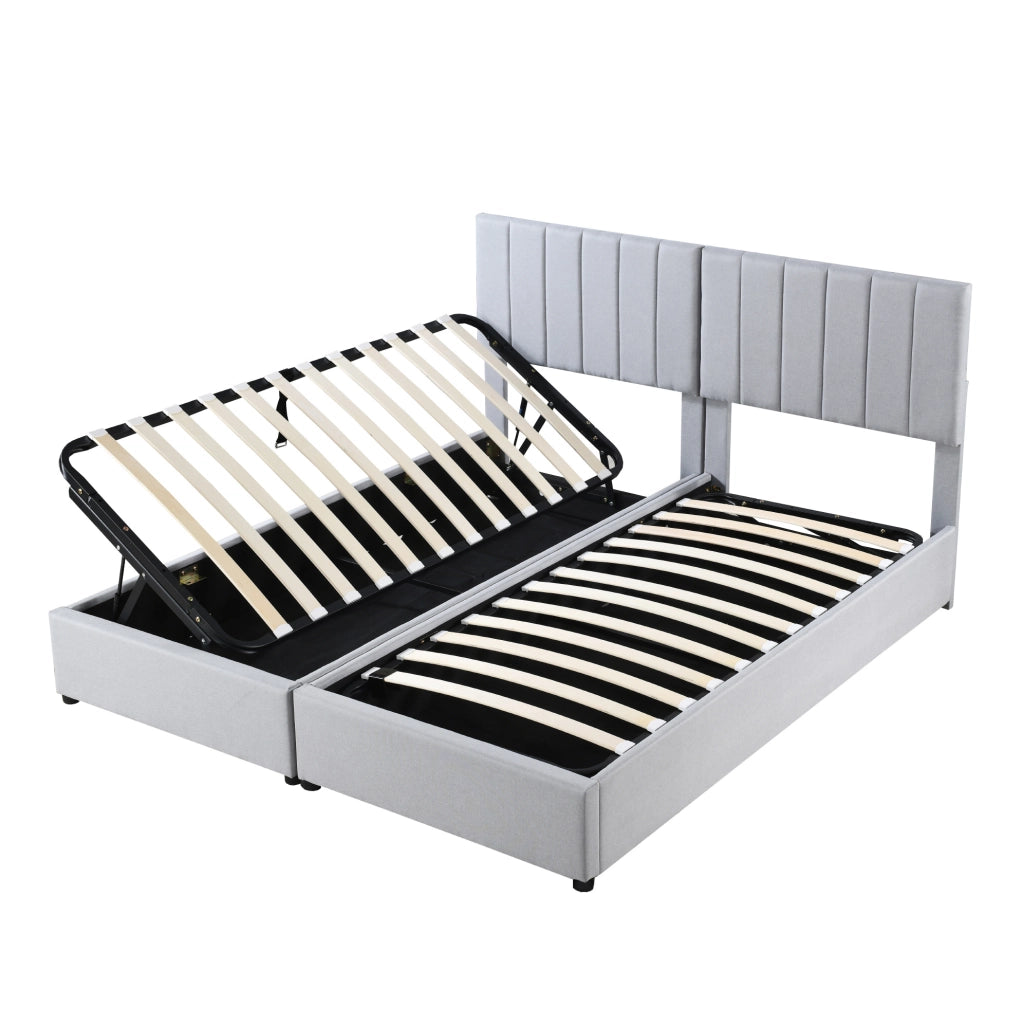 Letto imbottito 180x200 cm con contenitore idraulico grigio
