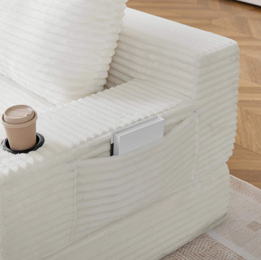 Divano letto 2-in-1 in tessuto di velluto a coste con portabicchieri e tasche laterali