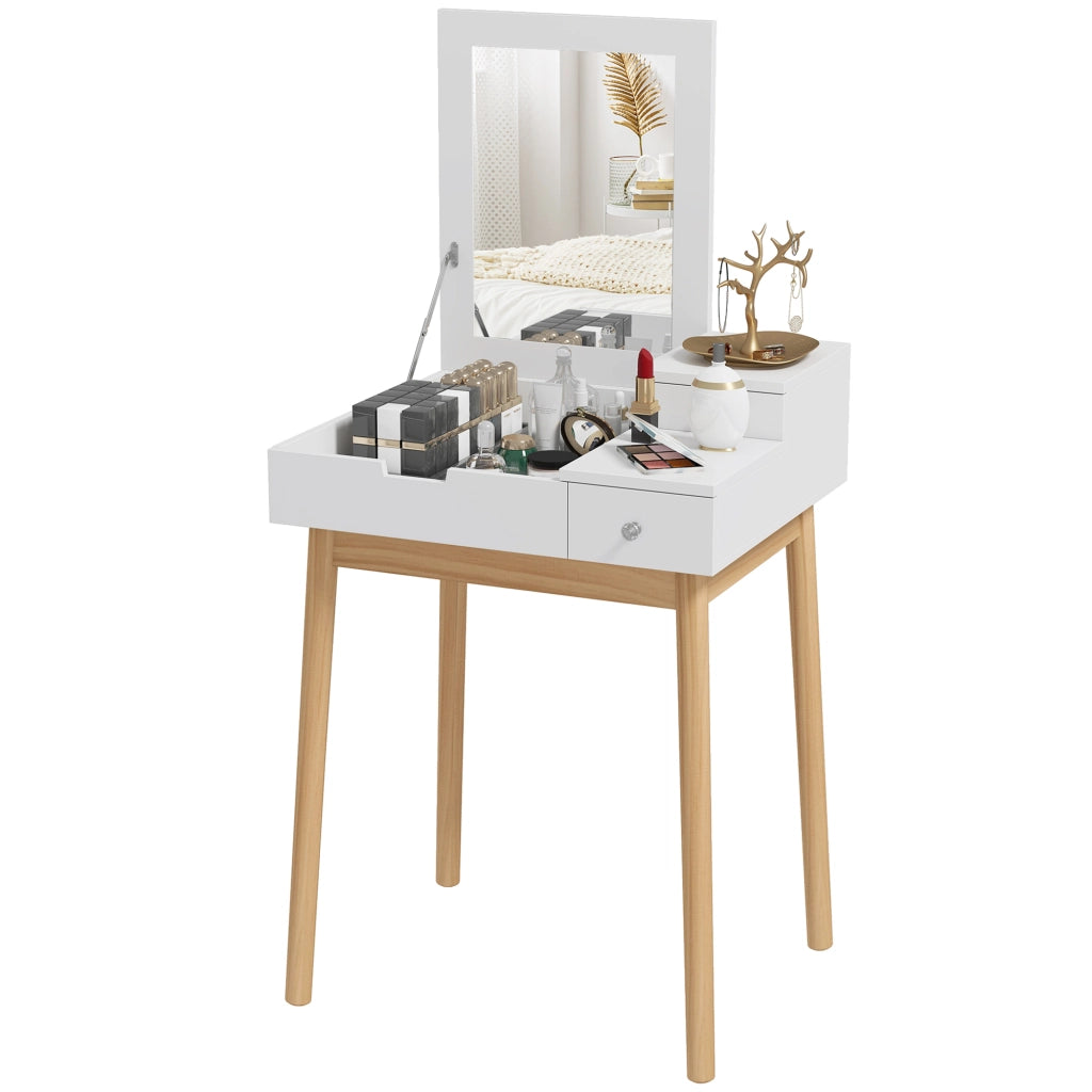 Mobile Toeletta con Specchio a Ribalta e 2 Cassetti Bianco per Camera da Letto e Salotto 60 x 50 x 85,5 cm