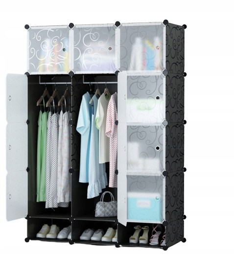 Armadio componibile e pieghevole da 165x110x35 cm, colore nero.