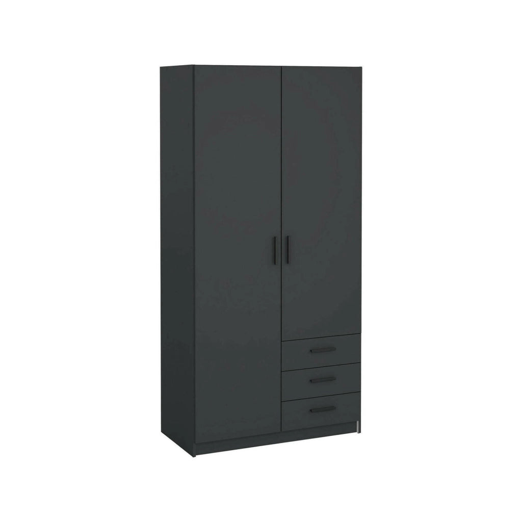 Guardaroba 2 ante Sultani, Mobile camera da letto, Cabina armadio portabiti, Armadio appendiabiti, 99x50 h200 cm, Grigio