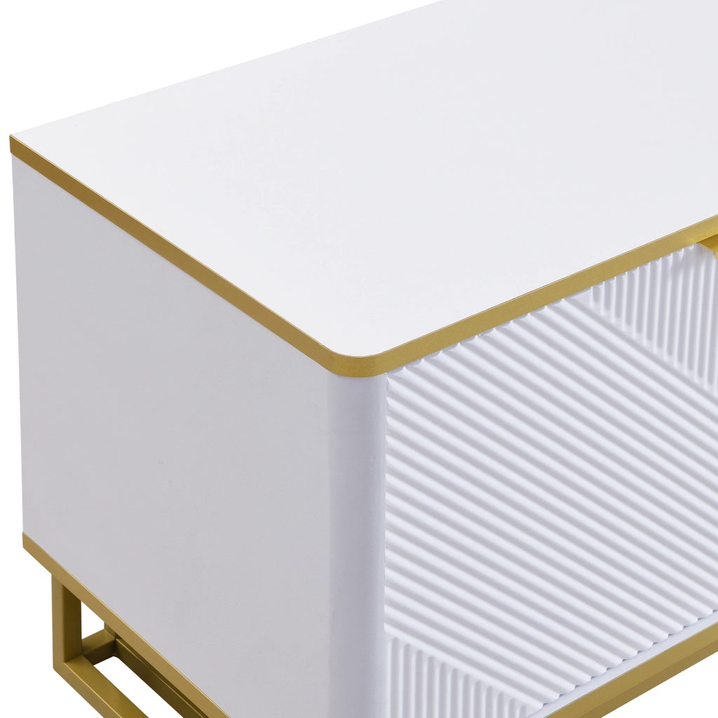 Mobile TV con 4 Ante e Passacavi; Rilievo Geometrico; Struttura in Metallo; in MDF; 160??37;5??48 cm; Bianco