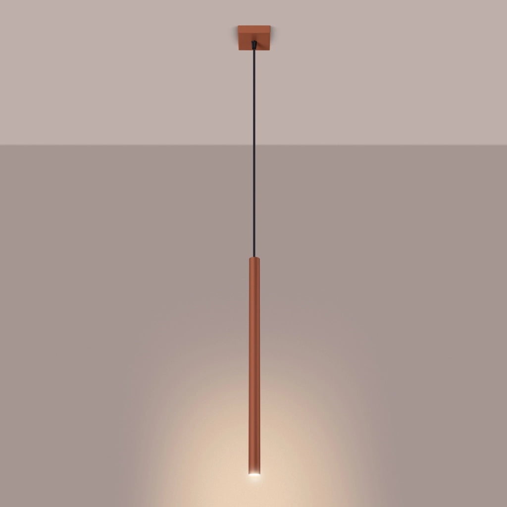 Lampada a sospensione tubo moderna ocra rossa 50cm G9