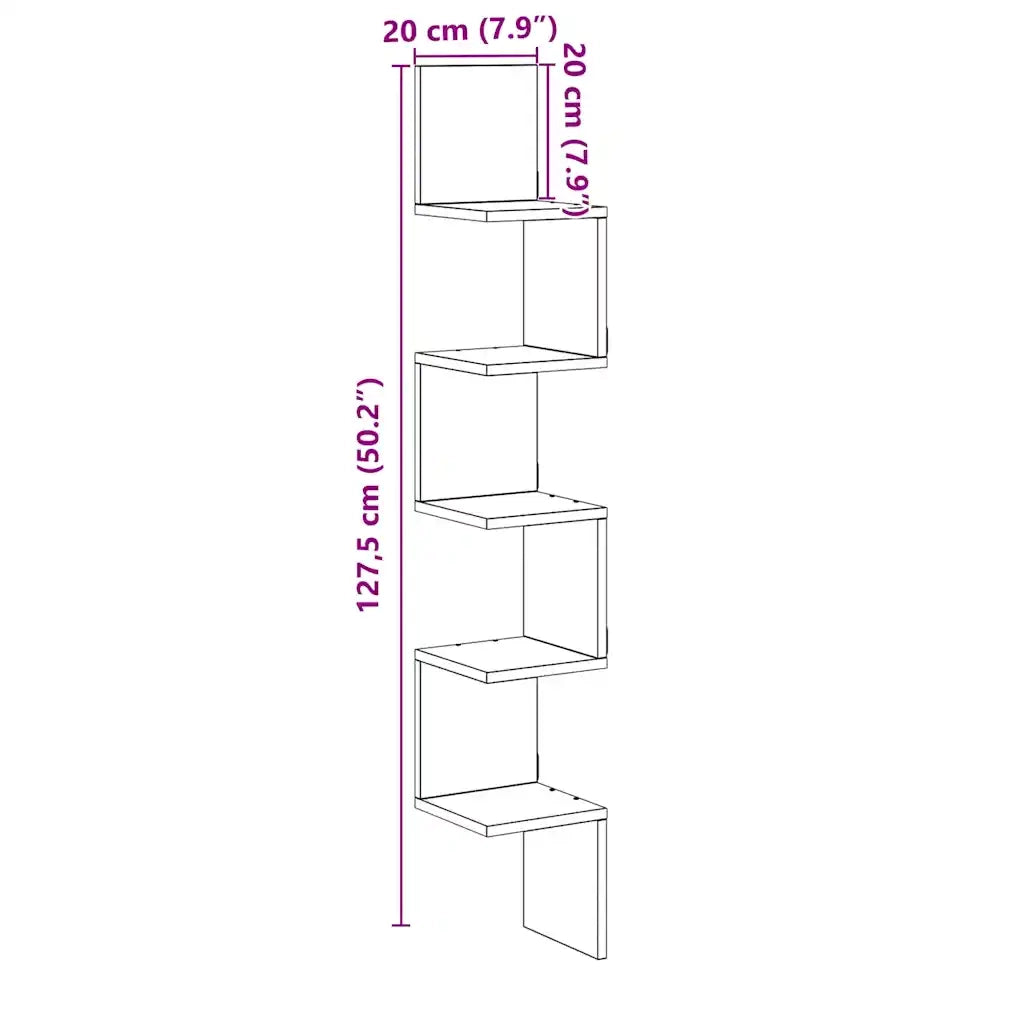 Scaffale Angolare Muro | Mensola a parete Artigianale 20x20x127,5 cm in Truciolato