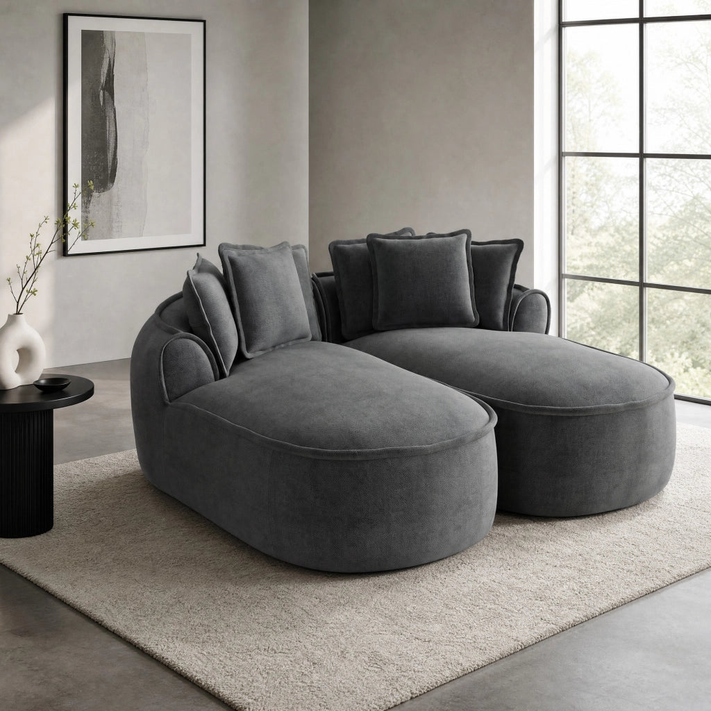 Divano modulare trasformabile in chenille grigio 184x164x67 cm con 2 moduli e cuscini