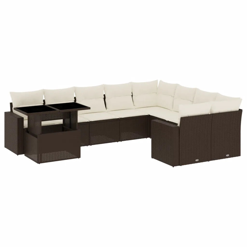 Set Divani da Giardino 10pz con Cuscini in Polyrattan Marrone