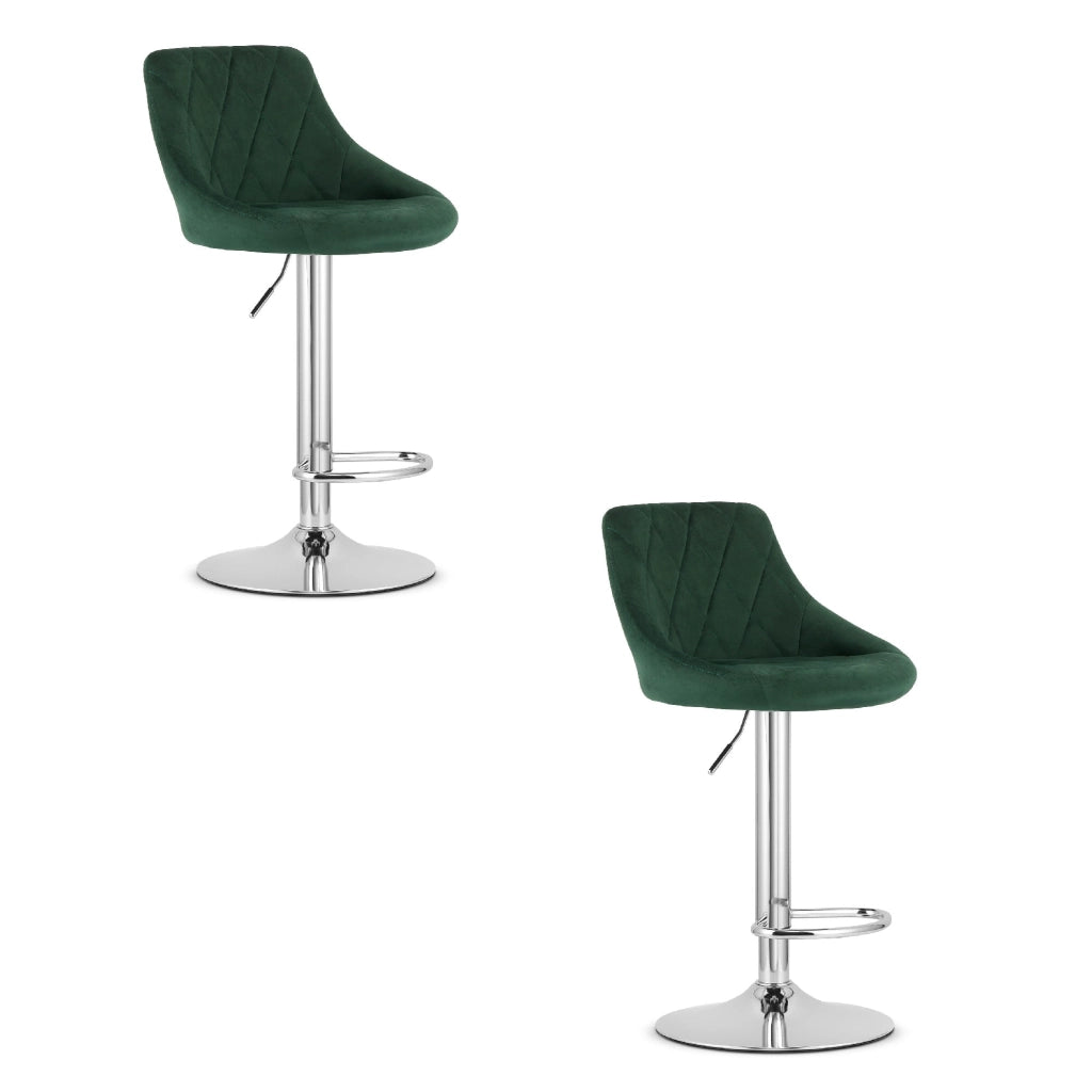 Sgabello girevole Valora DAKA in velluto verde con base cromata e poggiapiedi x 2