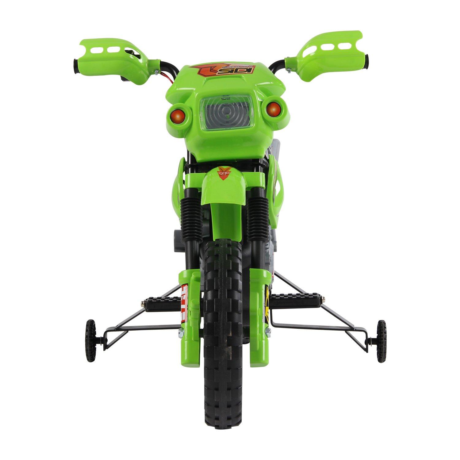 Moto Cross Elettrica per Bambini 6V con Rotelle Verde