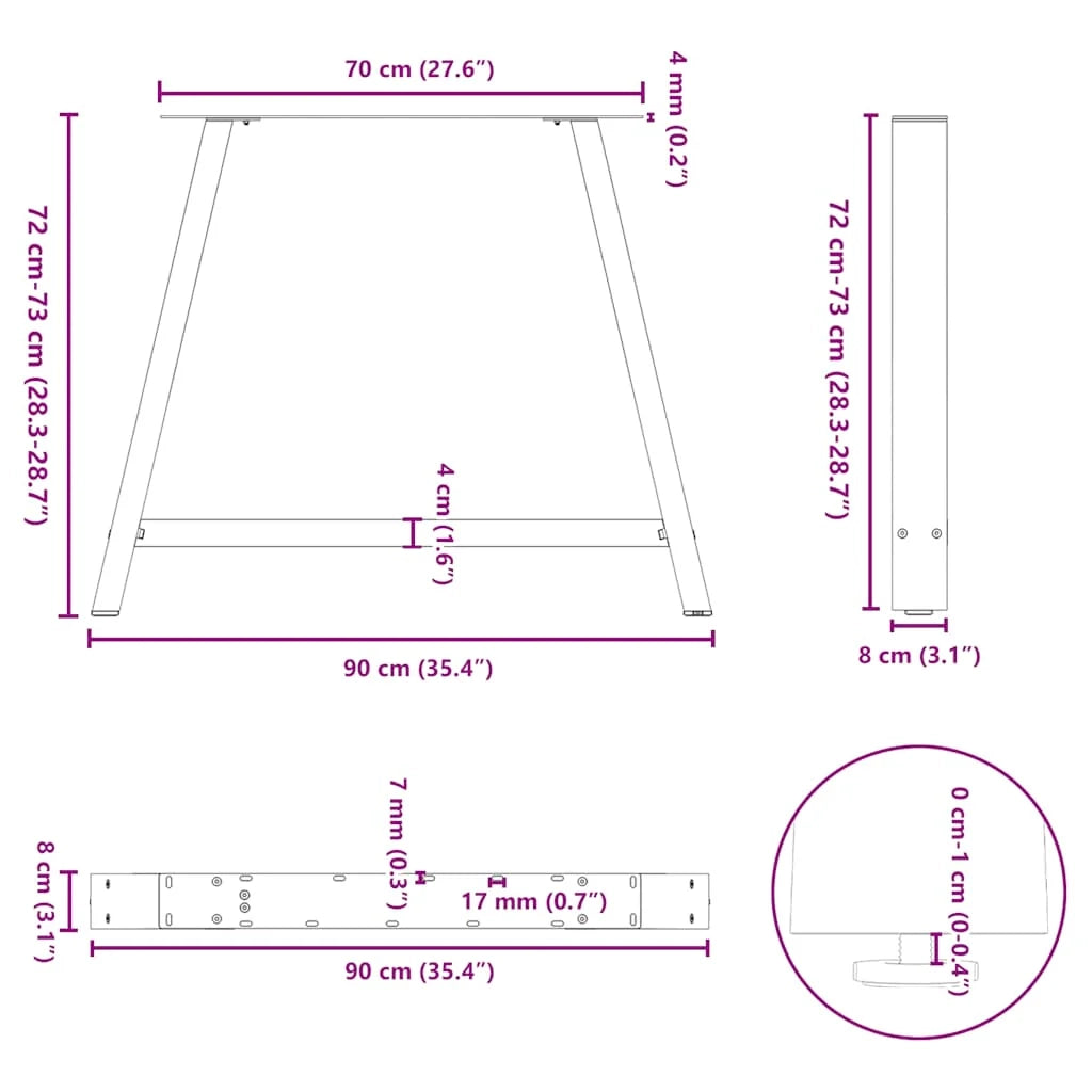 Set di 2 gambe per tavolo da pranzo a forma di A 90 x 73 cm design moderno con piedini regolabili acciaio nero 02_0057136