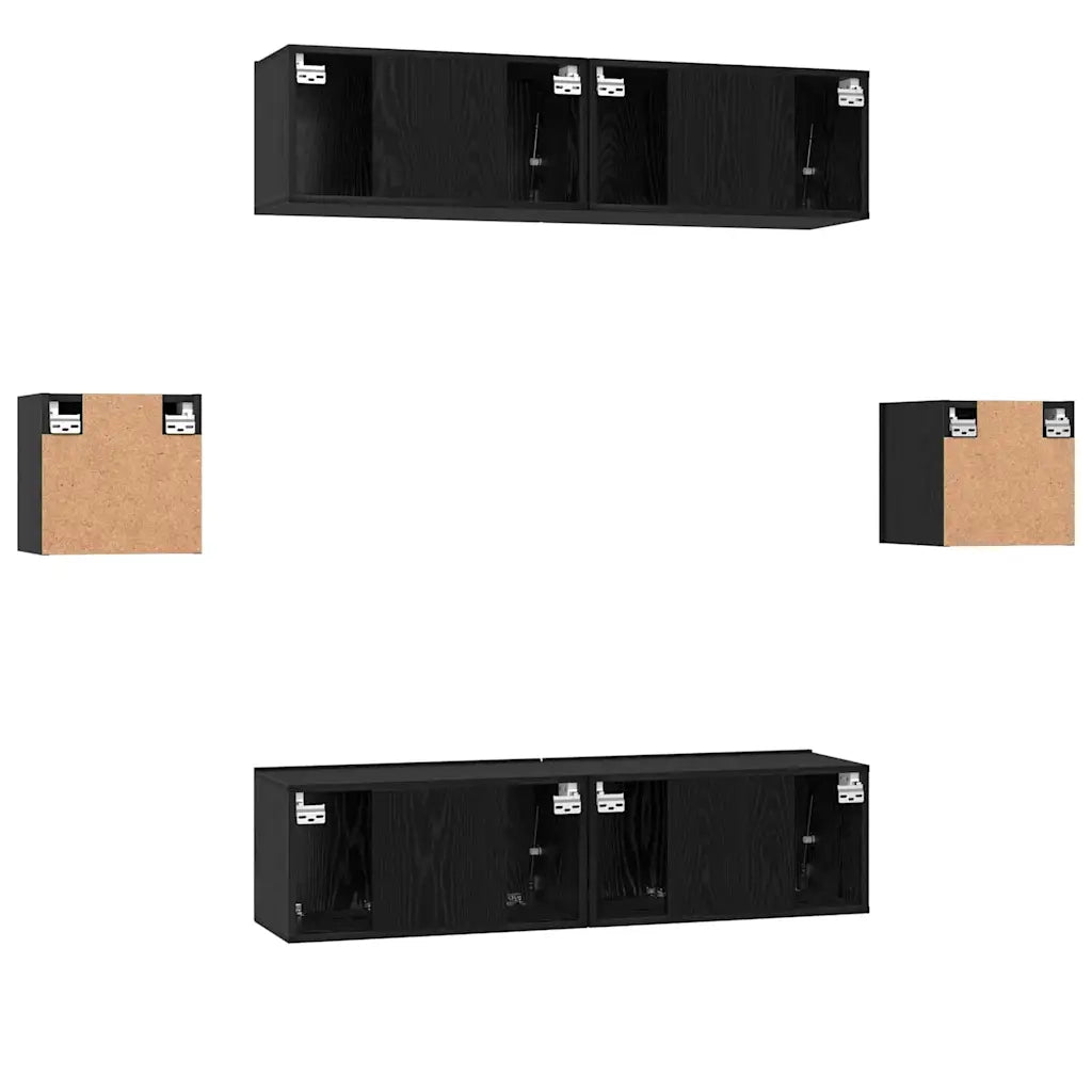 vidaXL Set mobile TV 6 pcs Rovere nero Legno multistrato