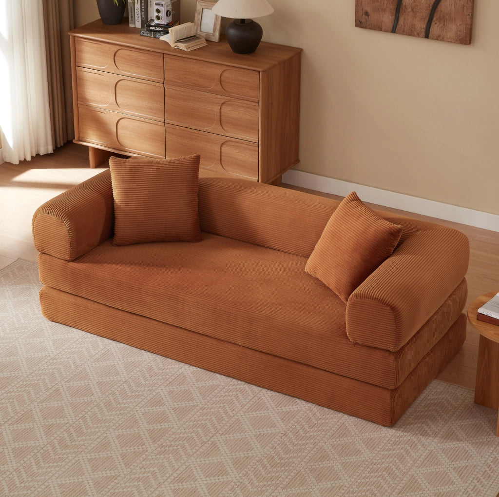 Divano letto modulare in velluto terracotta