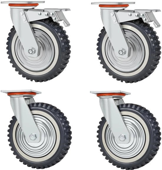 Ruote pesanti - 360° girabili - Grigie - Ruote per mobili - Capacità di carico 2000 kg - Adatte per tavoli da trasporto - Ø 200 mm