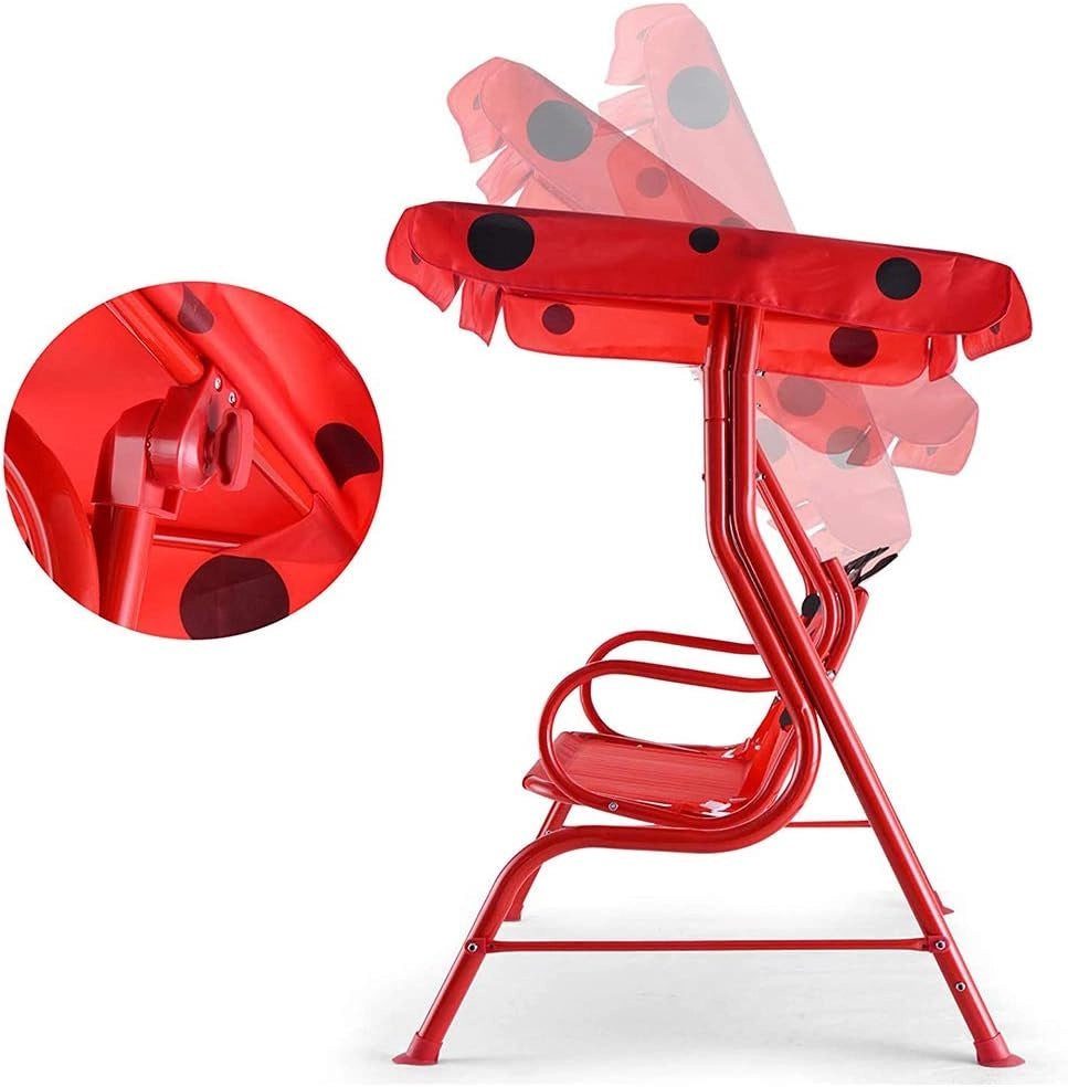 Altalena da Giardino per Bambini, Altalena con 2 Posti Dondolo da Giardino, Sedile Altalena Bimbi con Tettuccio Parasole,112x108x75cm (Rosso)