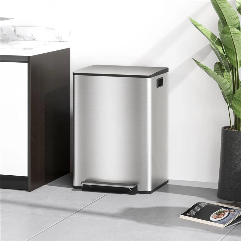 BIDONE IMMONDIZIA A 2 SEZIONI DA 30L A PEDALE CON COPERCHIO SILENZIOSO, IN ACCIAIO INOX E PP, 47.7X37.5X66.8 CM