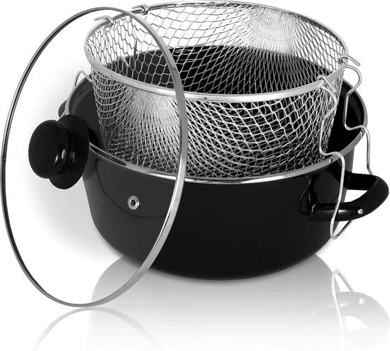 Padella a Frittelle con Borchie in Acciaio Inox e Coperchio in Vetro - 24 cm - Padella Termoisolante per Frittelle e Calamari