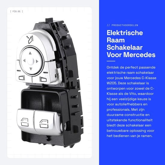 Regolatore Elettrico di Finestra per Mercedes C-Klasse W205 - Qualità affidabile - Nero - Regolazione di Finestra - Adatto per Vito W447 - Modello...
