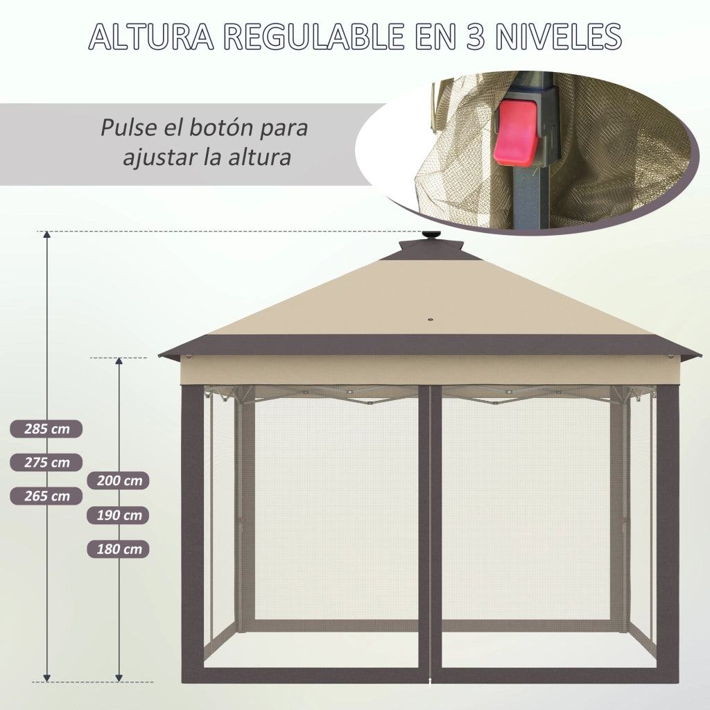 Tenda da Giardino Pieghevole con Luci LED e Zanzariere ¨C zephmum ¨C 3,3x3,3 m Beige