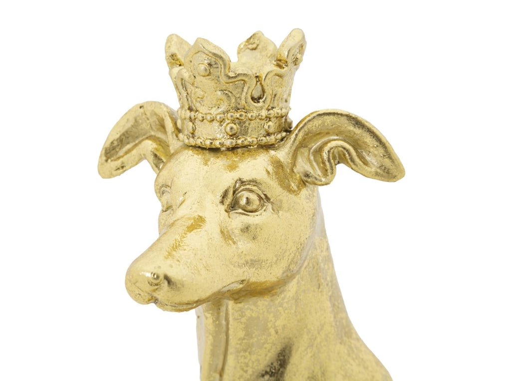 Statua Cane con Corona Oro 20x12,5x33 cm in Poliresina