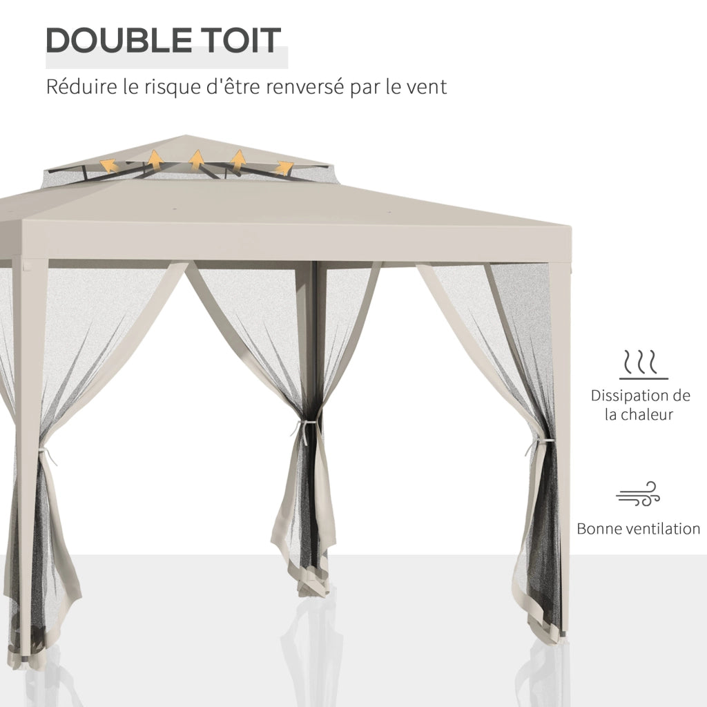 Tenda da giardino ¨C zephmum ¨C beige 3x3 m con 4 zanzariere amovibili e doppio tetto