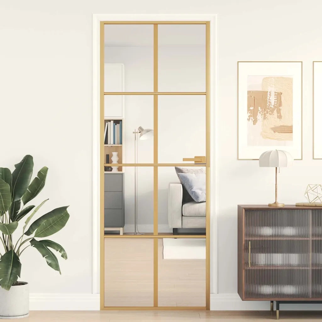 Porta Interni Sottile Oro 76x201,5cm Vetro Temperato Alluminiocod mxl 107771