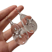 Nuovi orecchini a goccia trasparenti e alla moda per le spose, perfetti da indossare sull'abito da sposa, eleganti orecchini lunghi, ideali per il look nuziale.