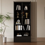 Vetrina alta con LED e 1 cassetto 80 x 34 x 180 cm; nero in MDF e vetro