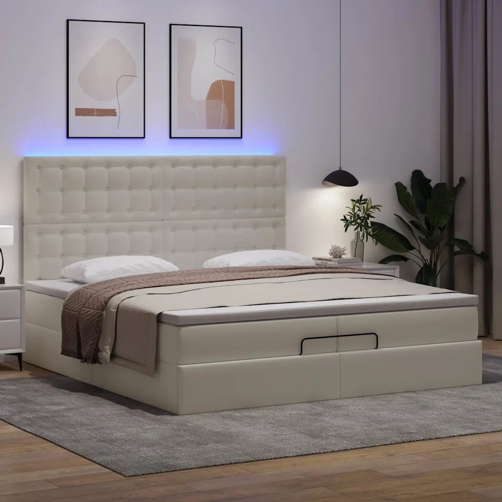 vidaXL Struttura Letto Pouf con Materassi Bianco 200x200 cm Similpelle