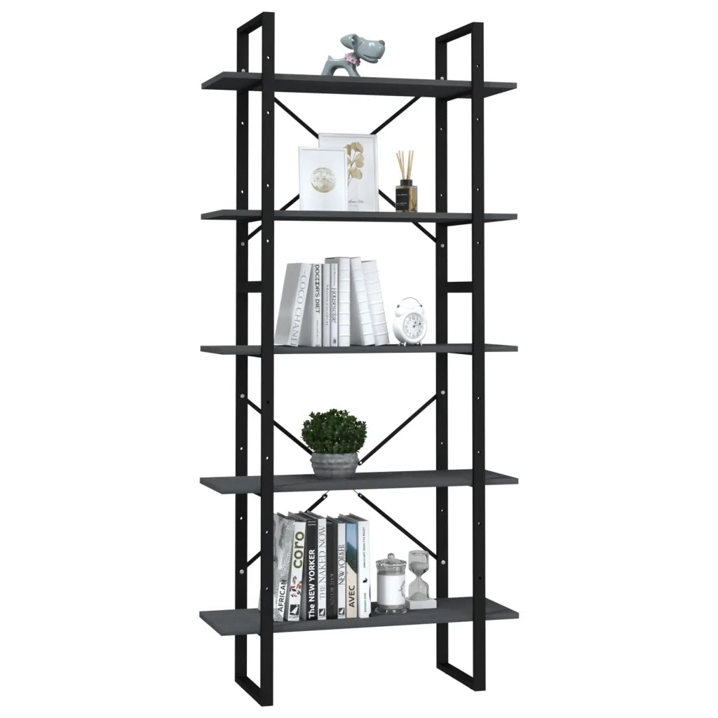 Libreria a 5 Ripiani-Scaffale per Libri-Mobile di Stoccaggio Grigia 80x30x175 cm in Legno di Pino