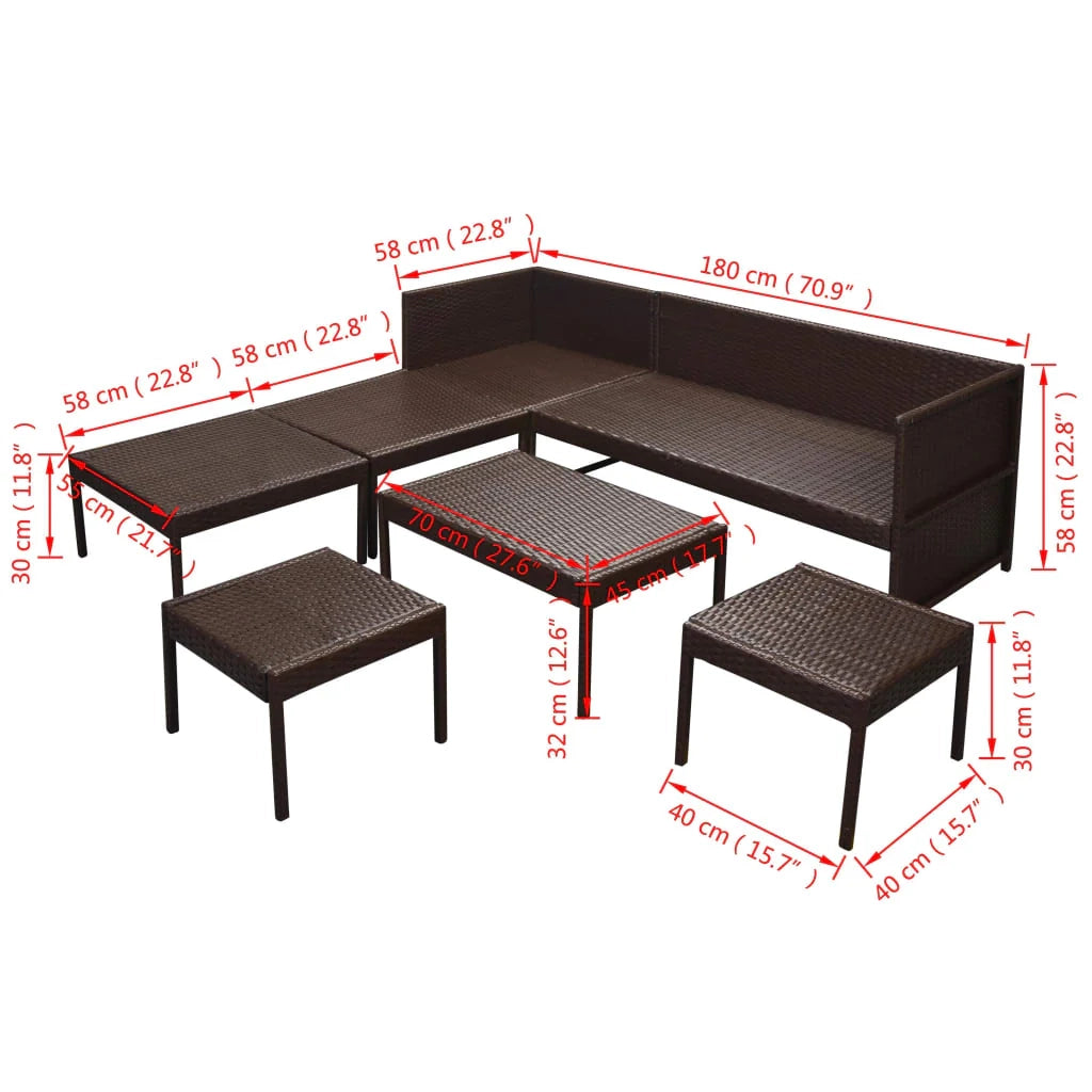 Set di mobili da giardino mobili da esterno 6 pezzi con cuscini resina intrecciata marrone 02_0016889
