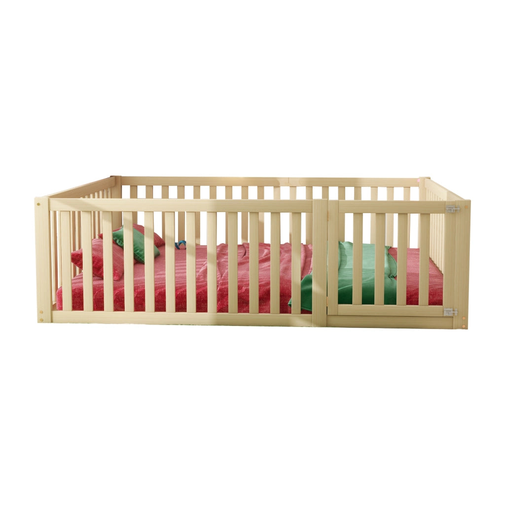 Letto per bambini 140x200 - Zephmum - Telaio in legno con recinzione e porta