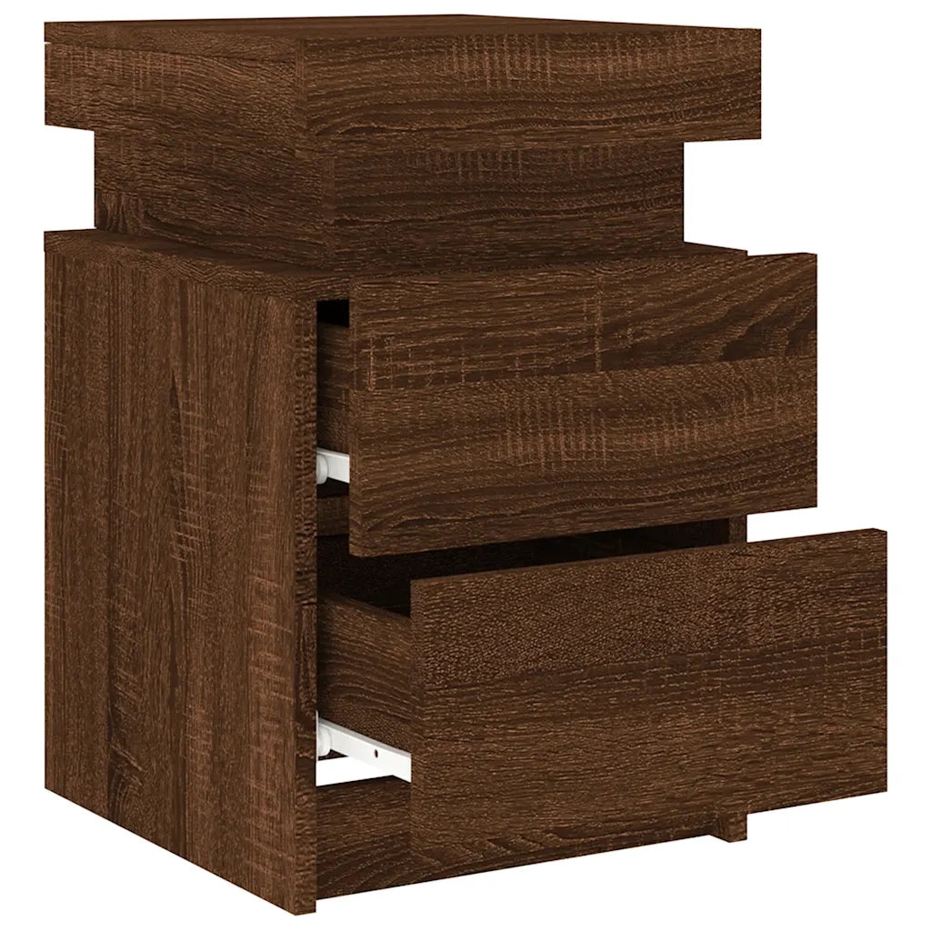 Comodino con Luci LED Rovere Marrone 35x39x55 cm 836761