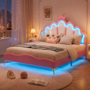 LETTO Principessa con corona 140x200 cm Rosa in PU con LED