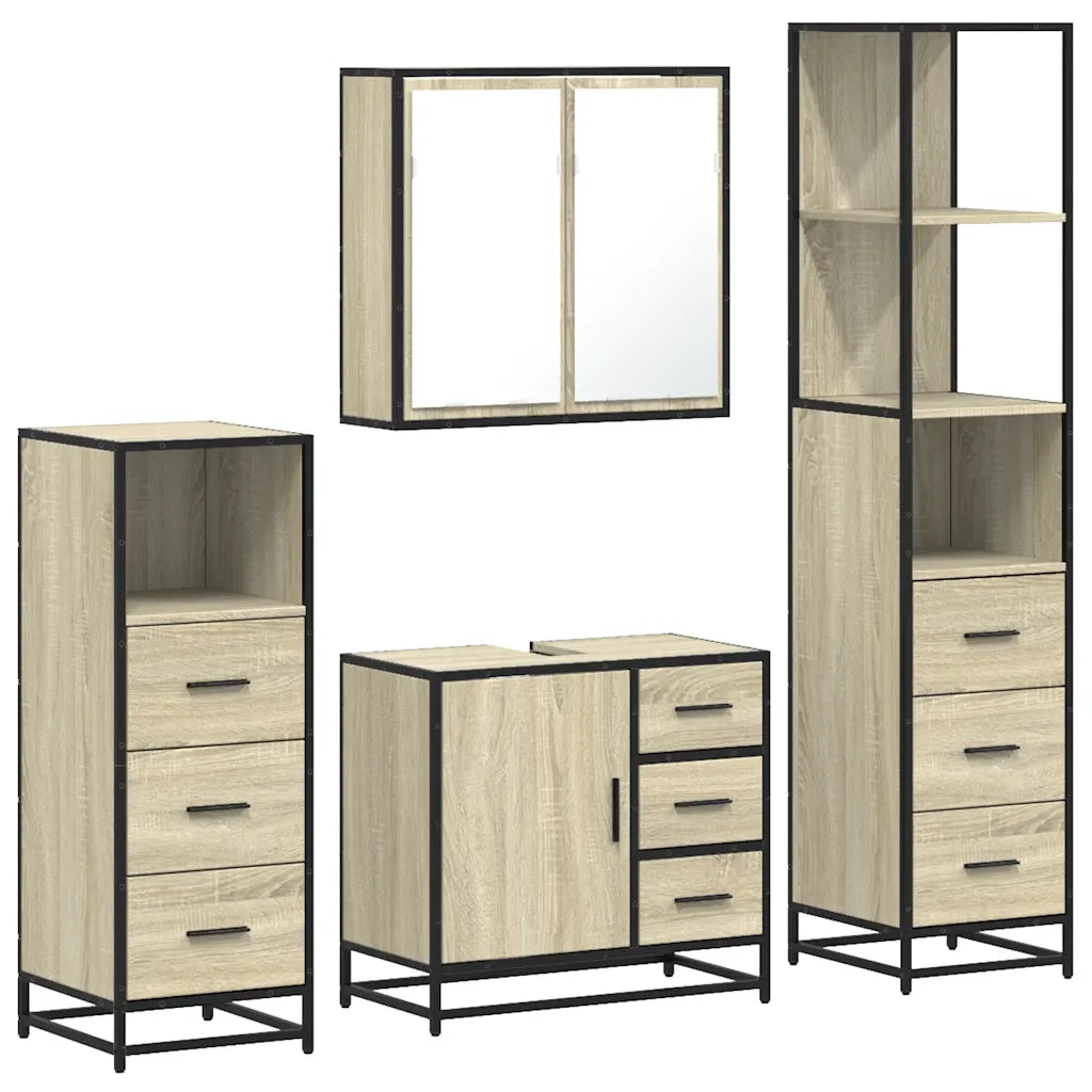 Set Mobili da Bagno 4 pz Rovere Sonoma in Legno Multistrato