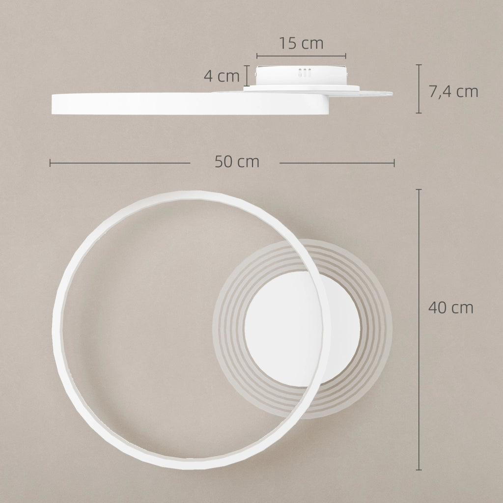 Plafoniera LED a doppio anello ¨C Xylo ¨C Rotonda 50x40x7,4 cm bianca