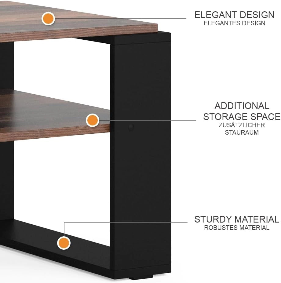 Tavolino da salotto Helm, Legno antico, 65.6 x 55.8 cm con ripiano, adatto per riporre riviste e telecomandi