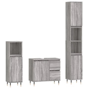 Set Mobili da Bagno | Armadio da bagno 3 pz Grigio Sonoma in Legno Multistrato