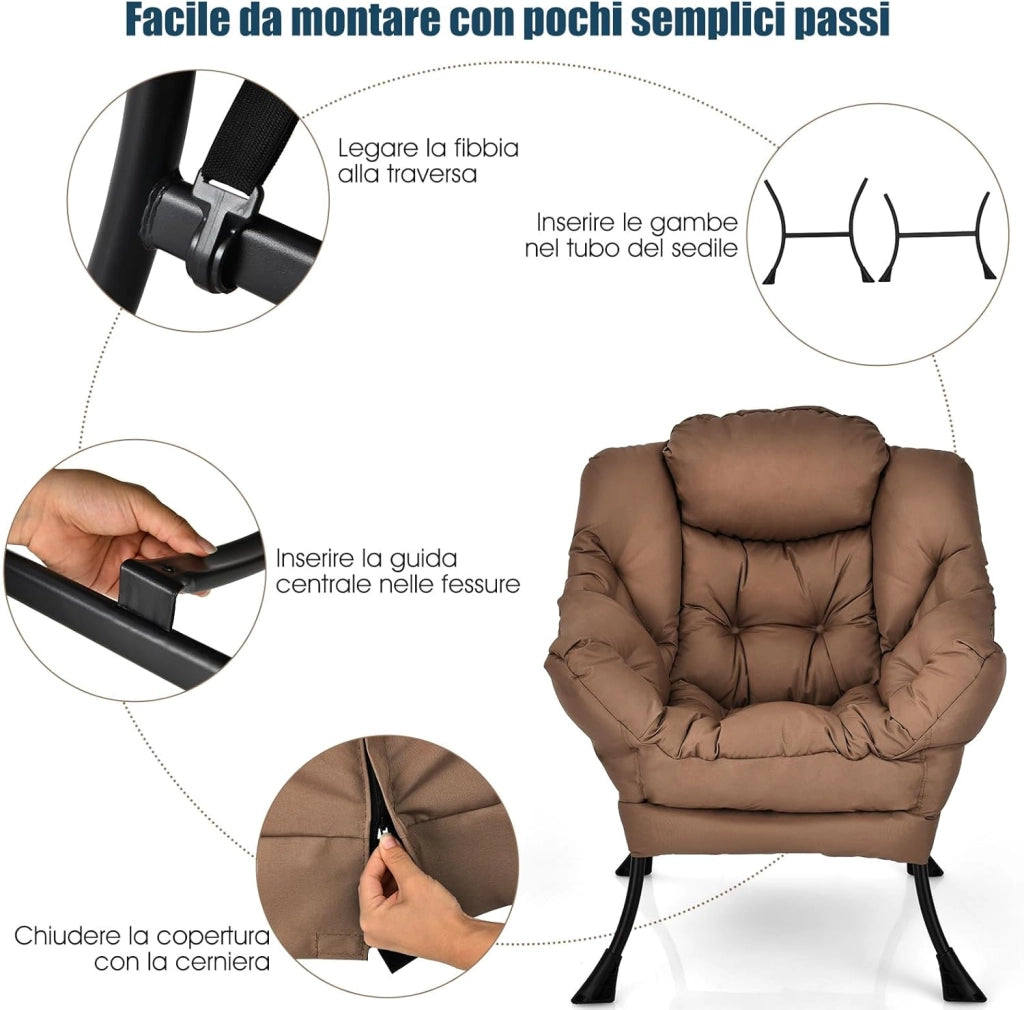 Poltrona Relax, Poltrona da Lettura, con Schienale e Seduta Imbottiti, Braccioli e Tasca di Stoccaggio, per Soggiorno, Camera da Letto, Portata 115 kg (Marrone)