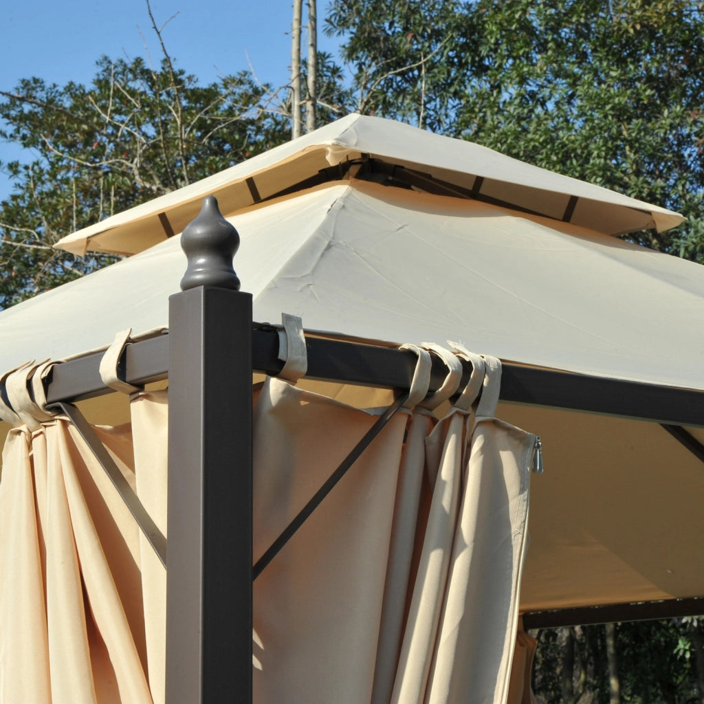 Gazebo da Giardino con Tende e Doppio Tetto ¨C Zephmum ¨C Beige 3x3m
