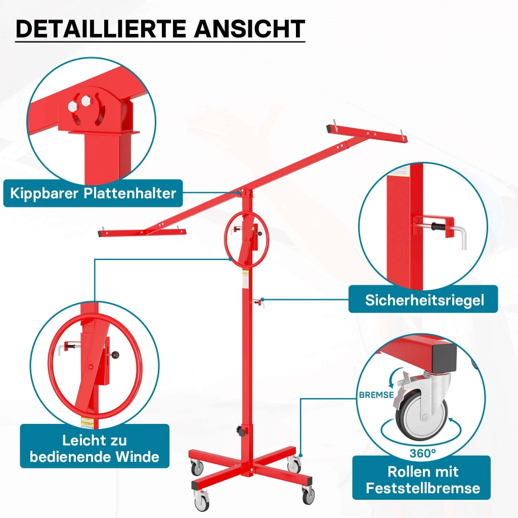 Sollevatore pannelli cartongesso max 40kg, altezza 170-290cm, Carrello Alzapannelli Alzalastre