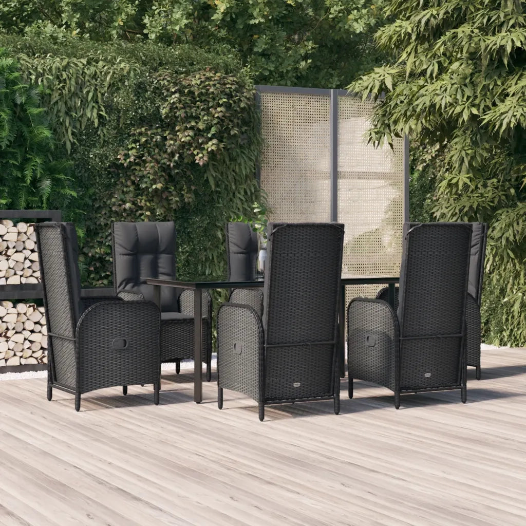 Set da Pranzo da Giardino 7 pz Nero con Cuscini in Polyrattancod mxl 76474