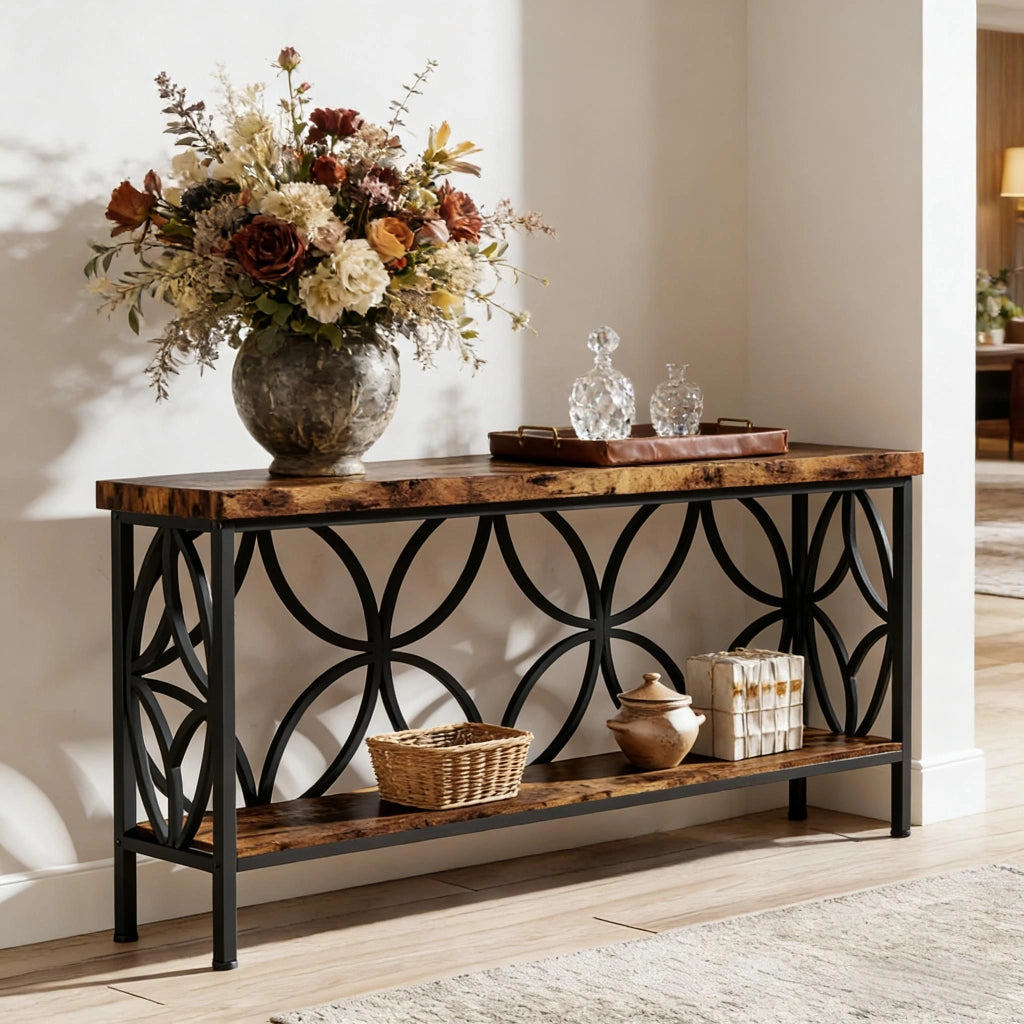 CONSOLLE in stile industriale 160 x 29,5 x 80 cm nero e marrone