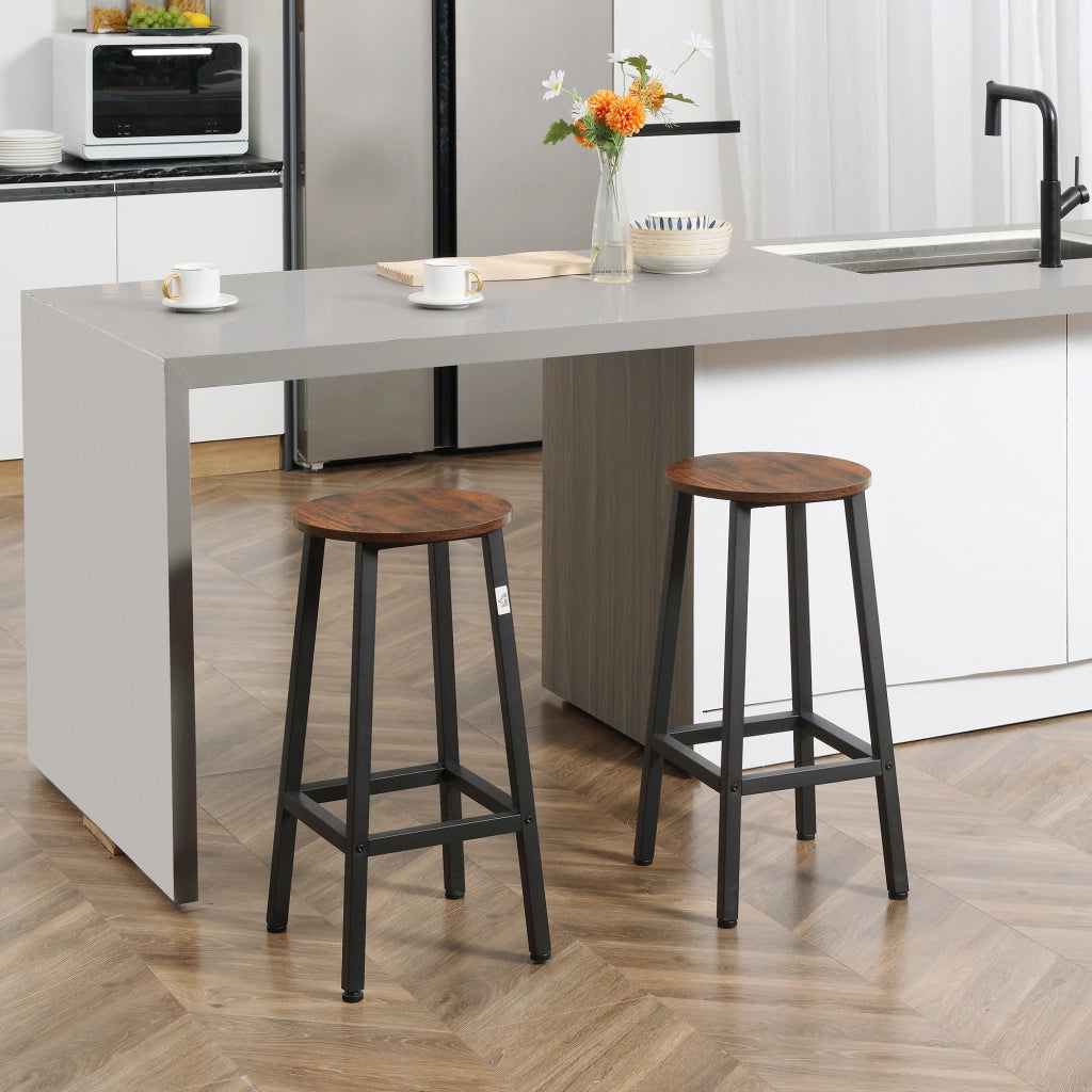 EASYCOMFORT  Set 2 Sgabelli da Cucina in Truciolato e Acciaio con Piano Liscio e Poggiapiedi, 32.5x32.5x65 cm, Marrone