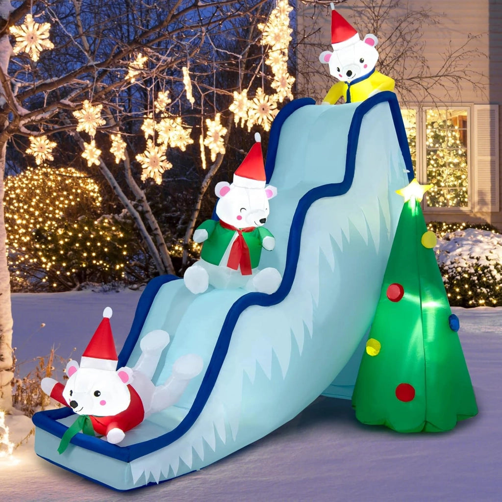 COSTWAY Decorazione Gonfiabile di Natale 200 cm, con Luci LED, Soffiatore e Picchetti di Terra, Facile da Installare, Gonfiabile dell’Orso Polare per Prato, Casa, Festa