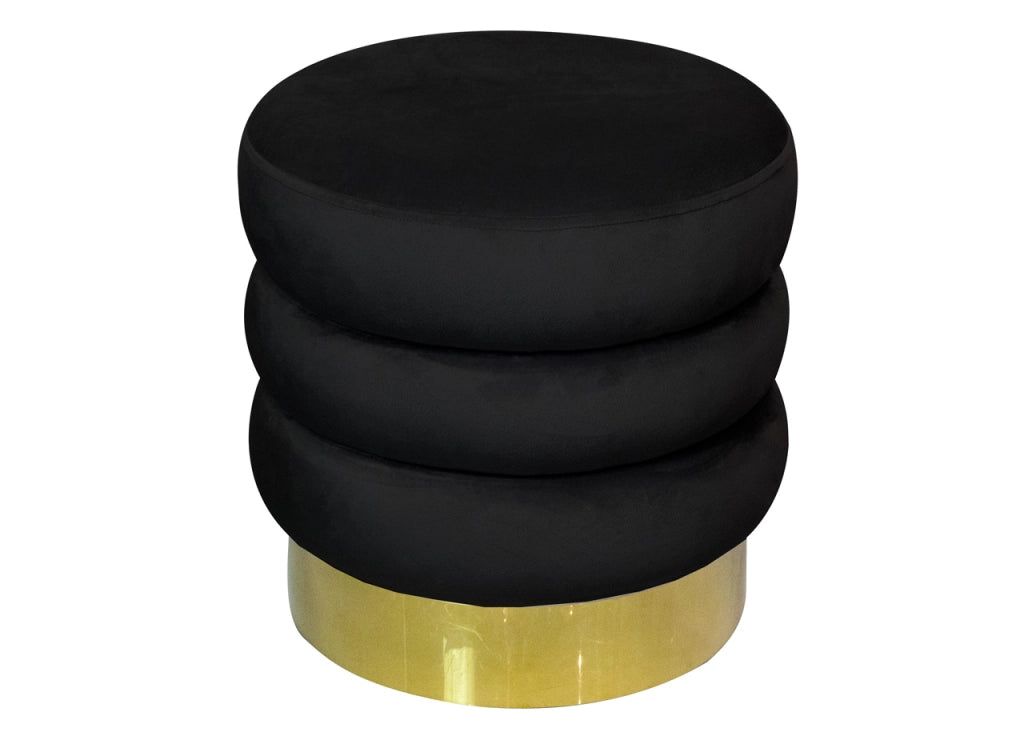 Pouf Salotto/Camera Rotondo Imbottito Modello Velvet Creamy Tinta Unita - Pouf - Nero