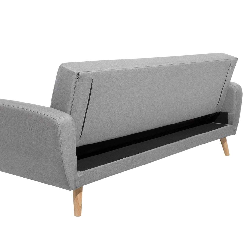 Divano Letto Rivestito In Tessuto Grigio Con Gambe In Legno Trasformabili A 3 Posti Soggiorno Moderno E Minimalista