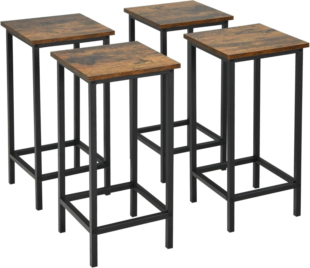 Set di 4 Sgabelli da Bar, Sgabello Sedie Alta con Poggiapiedi, Stile Industriale per Cucina, Soggiorno, Sala da Pranzo, Capacità 100kg (30x30x62 cm)