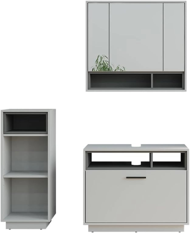 Set di mobili da bagno Beatrice, Rovere artigianale/antracite, 80 cm, composto da mobile sottolavabo, specchiera e mobile medio