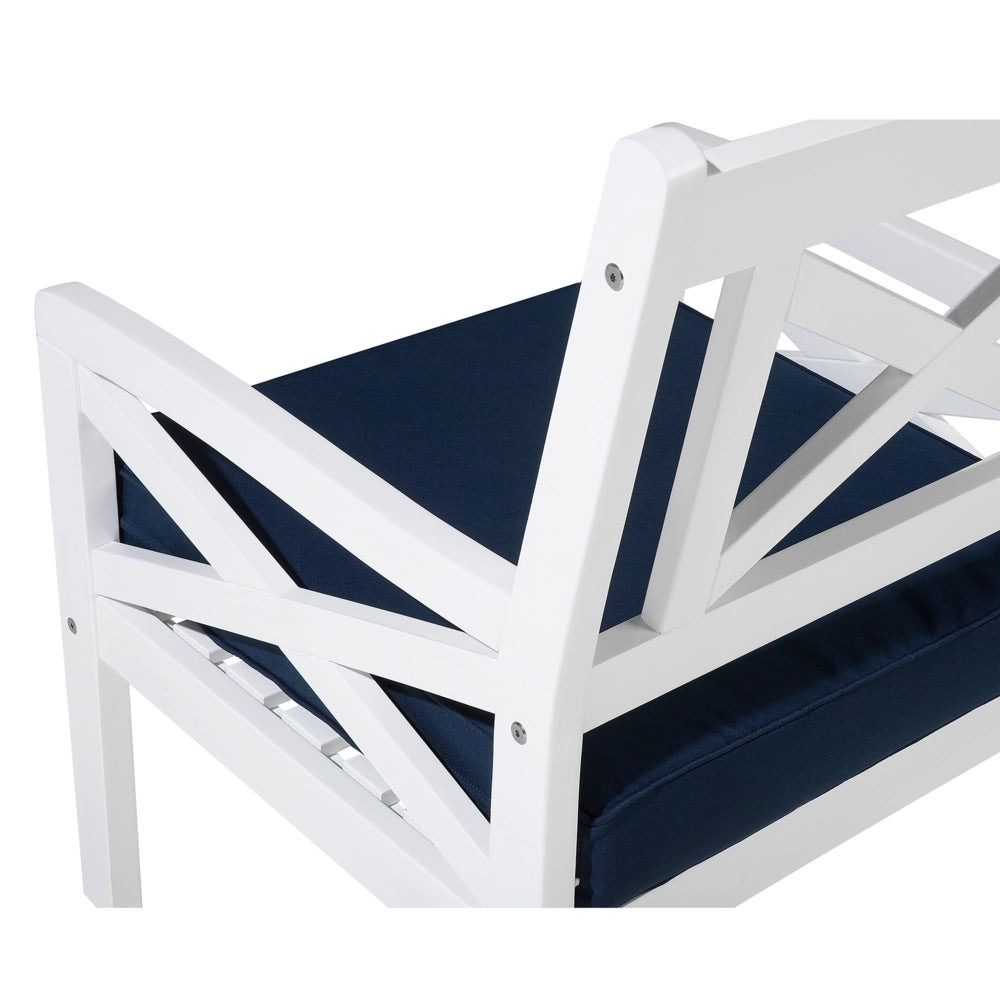 Sedia da Giardino in Legno di Acacia Bianco con Cuscino di Seduta Blu costiero