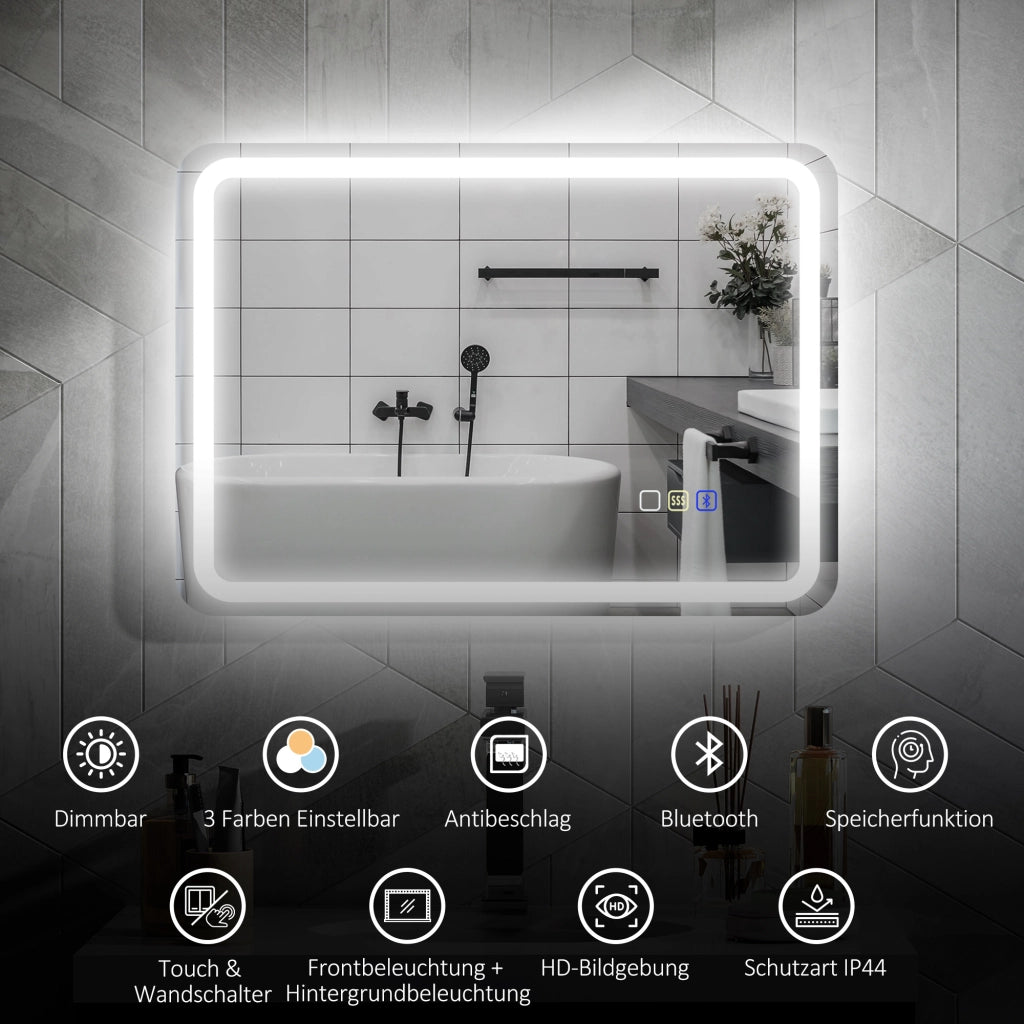 Specchio Bagno con LED ¨C zephmum ¨C Argento 60x30x